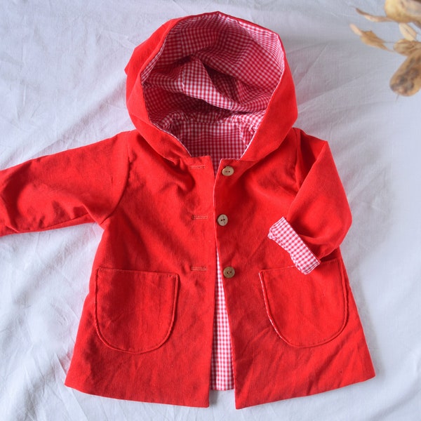 Veste en velours enfant, Manteau enfant en velours rouge