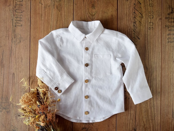 Camisa de lino para niño Camisa blanca de manga larga - Etsy España