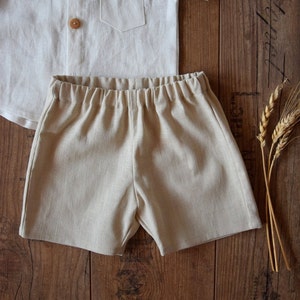 Boy linen shorts, Linen suspender pants image 8