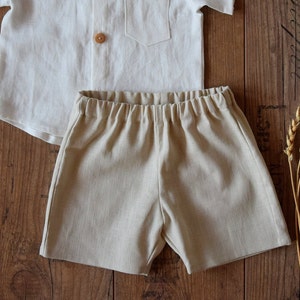 Boy linen shorts, Linen suspender pants image 4