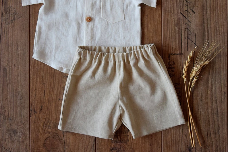 Boy linen shorts, Linen suspender pants image 4