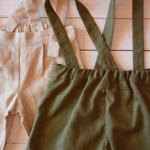 Baby boy pants, Linen pants with suspenders image 8