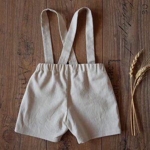 Boy linen shorts, Linen suspender pants image 6