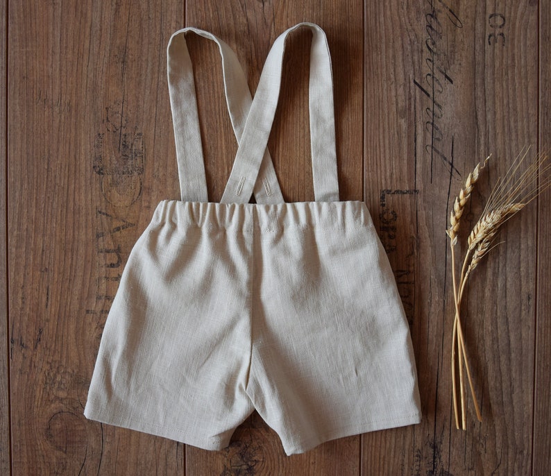 Boy linen shorts, Linen suspender pants image 6