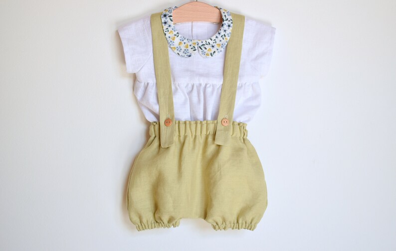 Linen bloomers Baby suspender shorts