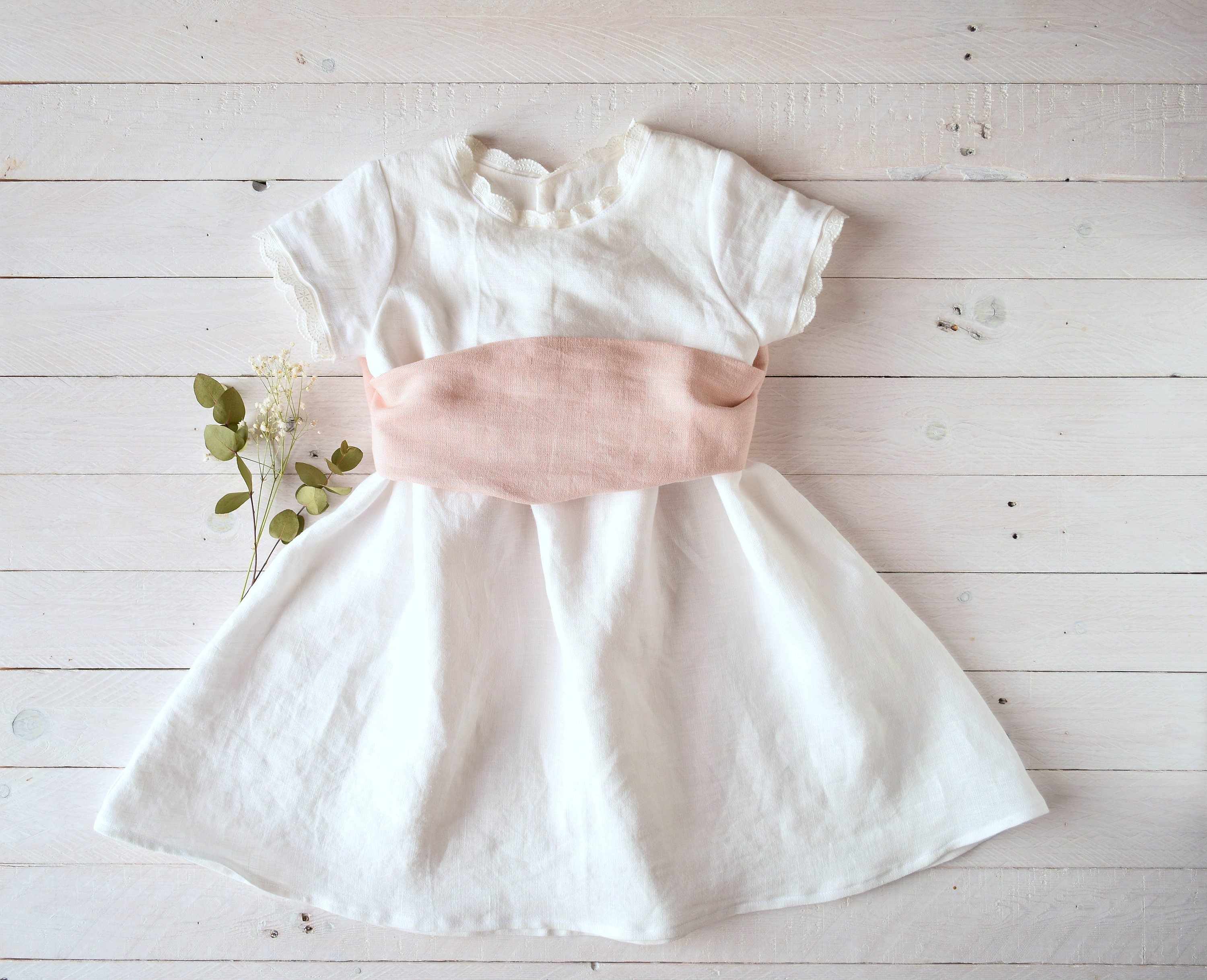 Vestito damigella Vestito bianco bambina Vestito lino | Etsy Italia
