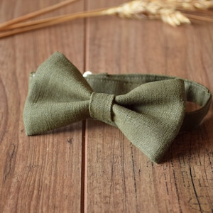 Boys bow tie, Linen bow tie, Bow tie for men Olive