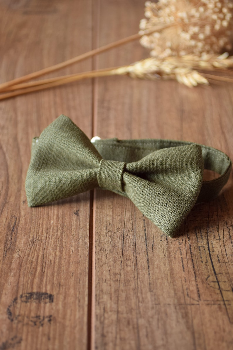 Boys bow tie, Linen bow tie, Bow tie for men Olive