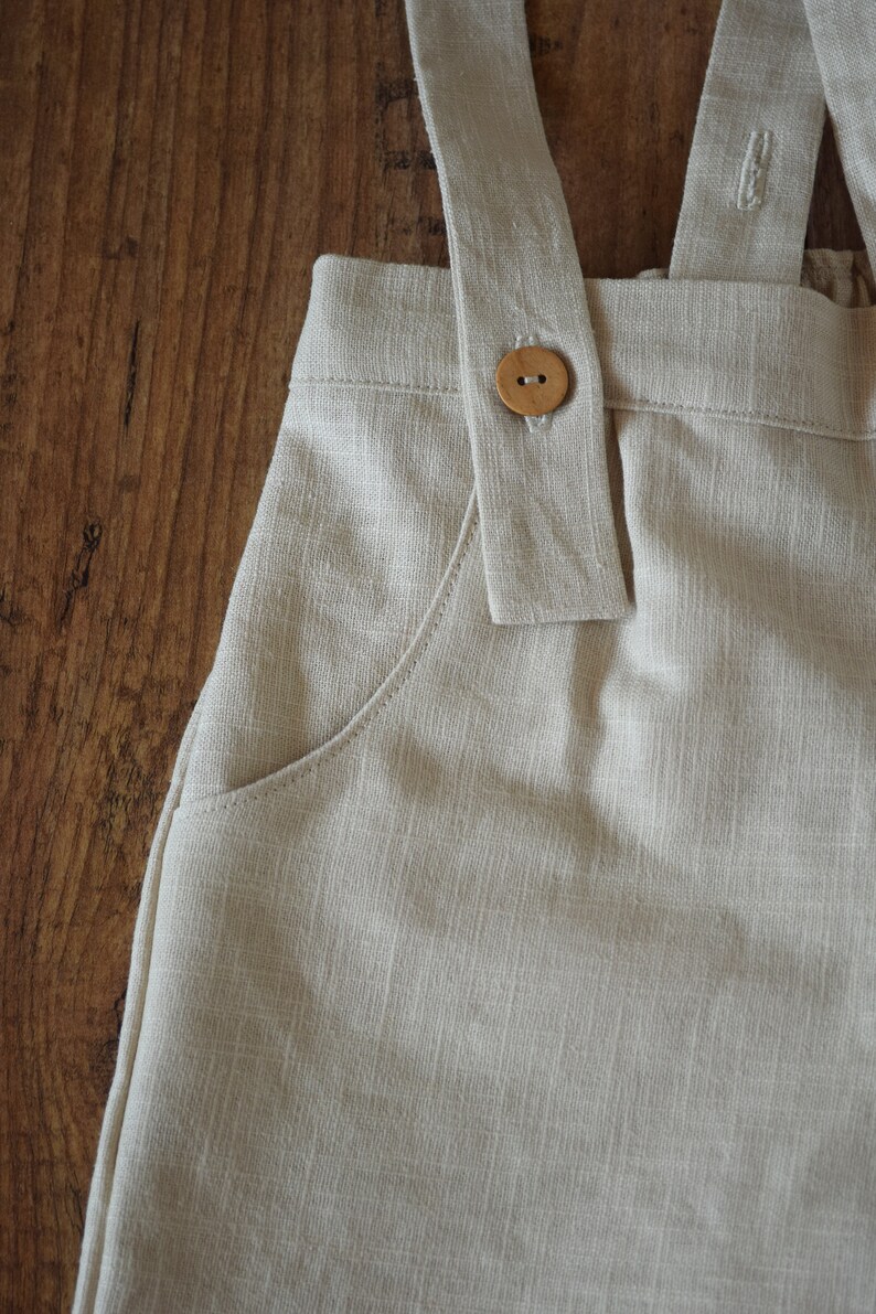 Baby boy pants, Linen pants with suspenders image 7