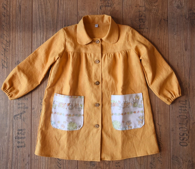 Kindergarten linen apron, Baby girl apron, Baby smock image 1