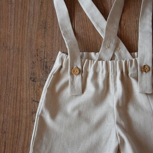 Boy linen shorts, Linen suspender pants image 3