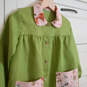 Kindergarten linen apron, Baby girl apron, Baby smock image 5
