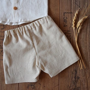 Boy linen shorts, Linen suspender pants image 5