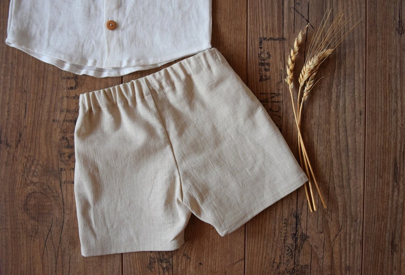 Boy linen shorts, Linen suspender pants image 5