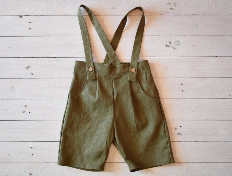 Baby boy pants, Linen pants with suspenders image 2