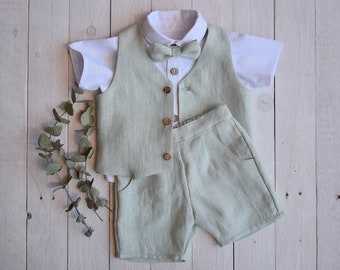 Traje de bautismo para recién nacidos en verde salvia, traje de bautismo para bebés