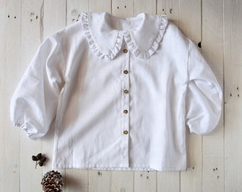 Linen long sleeve puritan collar blouse, Baby girl blouse