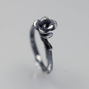 Sterling silver rose ring, Black rose ring, rose flower ring for women, silver floral ring
