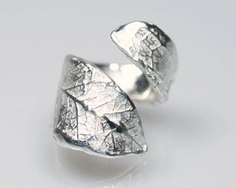 Sterling silver leaf ring, cool silver band ring, handmade silver jewellery, sterling silver rings for women, wrap rings, leaf jewellery