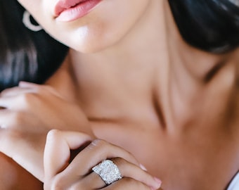 Silver Wide Band ring, Chunky ring with unique texture, artisan ring Italian sterling