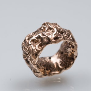 bronze ring for woman, Wide band sculpture ring, 8th anniversary gift for her, rock ring, rustic band ring, organic shape