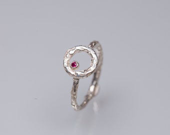 Circle ring with tiny ruby stone, Sterling silver ruby ring, ring size 6, Italian handmade ring, anniversary ruby ring for women