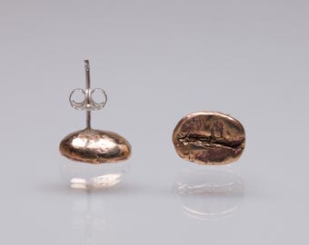 Tiny coffee beans post earrings, small barista earrings, gift for coffee lover