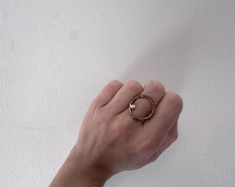 Bronze diamond ring for her, 8th anniversary gift for wife, dainty circle ring