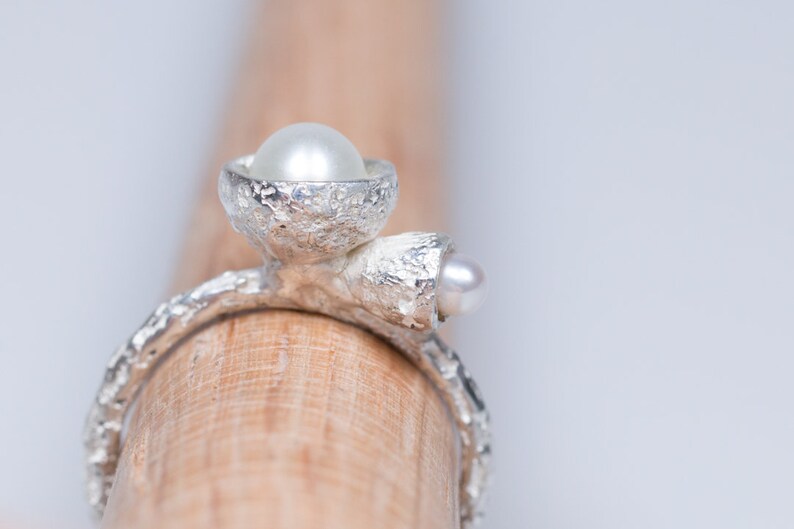 birthstone ring for bride to be Autumn inspired pearl ring pearl engagement ring Italy Sterling silver rings for women US ring size 7