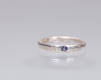 Minimalist Tanzanite ring band for her, December birthstone ring, Sand casted ring with Tanzanite Facet stone