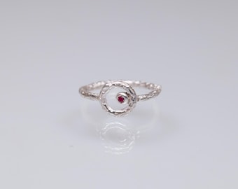 Tiny sterling silver ruby ring, ring with tiny ruby, Italian handcrafted ruby ring, anniversary ruby ring, pinky finger ring