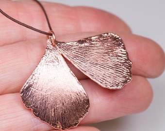 Ginkgo leaf pendant, copper necklace leaf, real ginkgo leaf copper plated,  naturalist gift