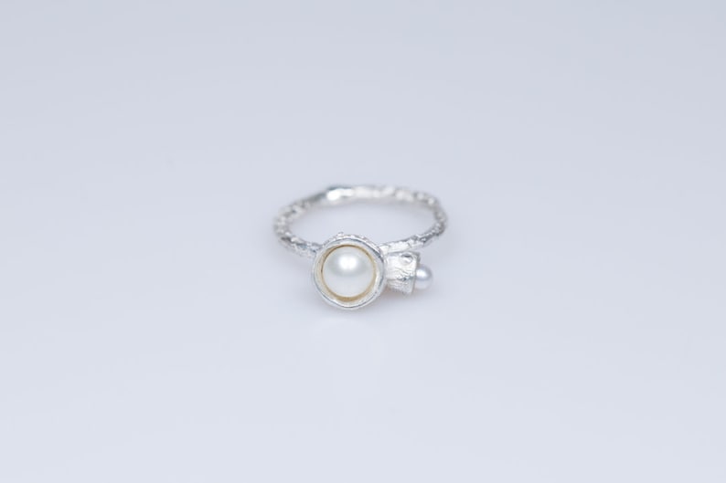 birthstone ring for bride to be Autumn inspired pearl ring pearl engagement ring Italy Sterling silver rings for women US ring size 7