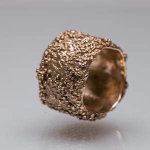 Rustic bronze wide band ring, textured bronze anniversary ring, granulated ring, bubbles ring for her, chunky ring band for women urban ring
