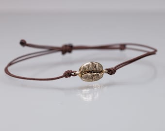 Bronze coffee bean bracelet, Coffee lover bracelet, tiny bracelet with coffee bean, coffee related gift