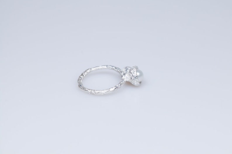 birthstone ring for bride to be Autumn inspired pearl ring pearl engagement ring Italy Sterling silver rings for women US ring size 7