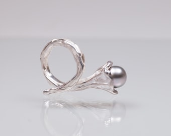 Black pearl ring in sterling silver ring with Cook Islands genuine pearl, 30th wedding anniversary gift ring for women