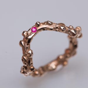 Octopus tentacle ring with ruby, ruby ring in bronze, 8th anniversary gift for her