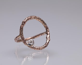 Bronze diamond ring for her, 8th anniversary gift for wife, dainty circle ring