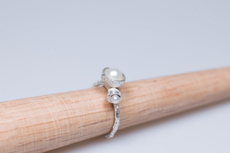 birthstone ring for bride to be Autumn inspired pearl ring pearl engagement ring Italy Sterling silver rings for women US ring size 7