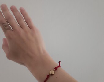 Cute tiny bronze heart adjustable cord bracelet for her,  8th anniversary gift