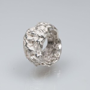 Chunky rustic silver organic ring for women, ocean ring, contemporary silver ring, wideband ring rocks inspired