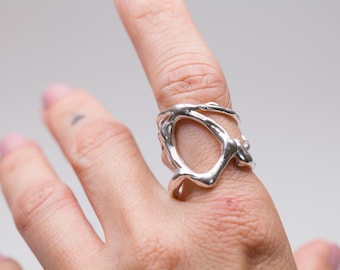 Abstract ring band sterling silver, Unique Organic Shape Ring, Wavy shape band in silver, handmade fluid ring inspired from the water