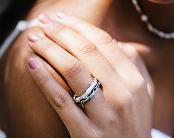 Branch ring for men and women, handmade silver twig ring, sterling silver tree bark ring, organic design ring