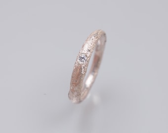 Moissanite sandcast ring band, moissanite band ring, sand textured ring with moissanite, organic molten silver ring for him, ring for her