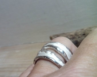 Ocean sterling silver ring, ocean inspired silver band, organic textured  wave ring, silver wedding band