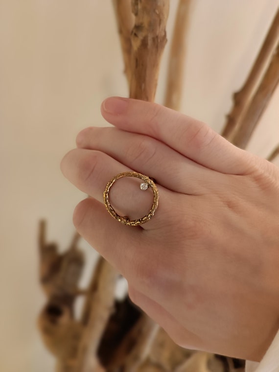 Bronze Diamond Ring for Her 8th Anniversary Gift for Wife Dainty Circle Ring With Diamond Round Ring in Bronze Ring Size 7 Women Ring Etsy UK