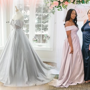 Silver prom dress, off shoulder sexy prom dress, plus size prom dress, silver formal dress
