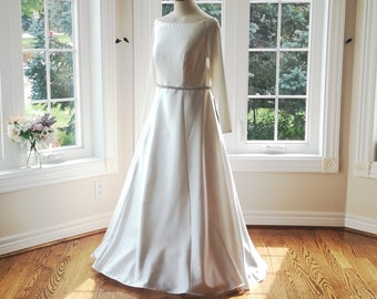 1950s wedding dress, modest wedding dress, vintage inspired wedding dress, satin wedding dress, long sleeve wedding dress