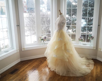 Handmade Champagne Lace Tulle Wedding Dress, Bridal Separates